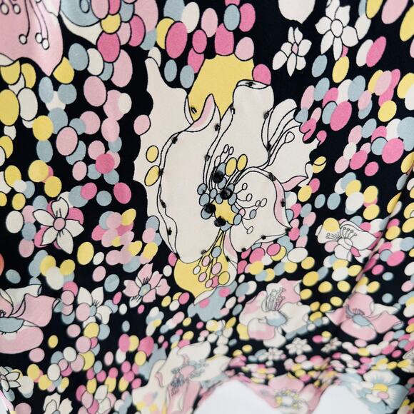 Vintage Y2K 100% Silk Skirt Beaded Floral Print Midi Boho Indie Fairy Size 10 - Picture 6 of 7